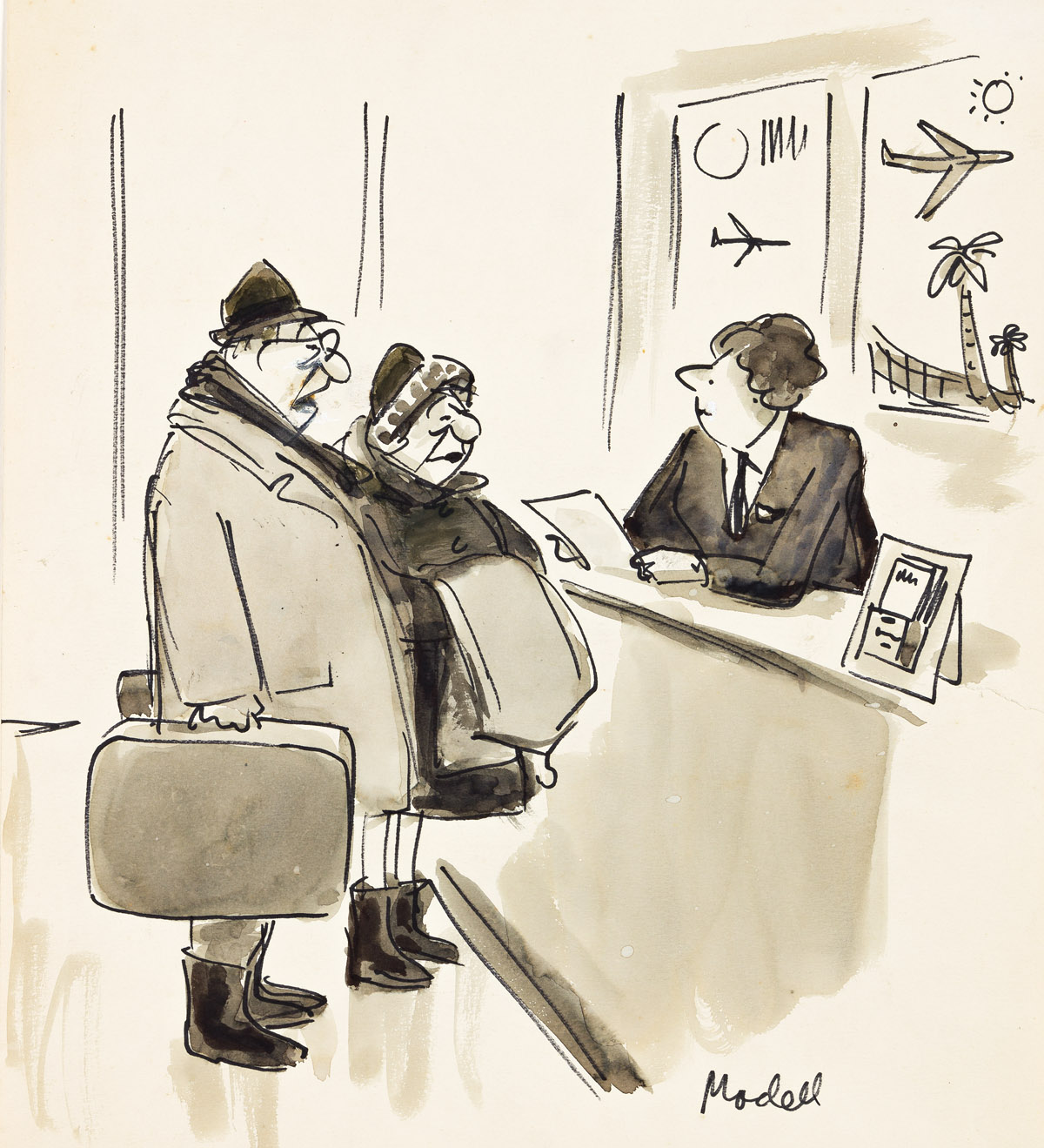 FRANK MODELL (1917-2016) We have no special place in mind. Were just pooped and want to sack out. [NEW YORKER / CARTOONS]